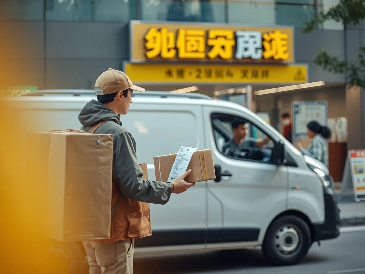城市短途配送车辆在门店前交接货物